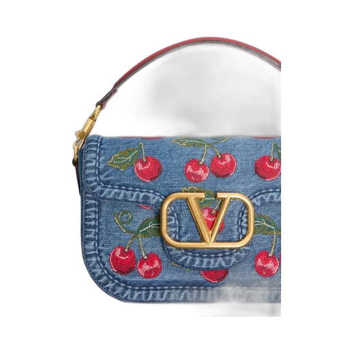 Alltime Denim Shoulder Bag With Cherryfic Embroidery