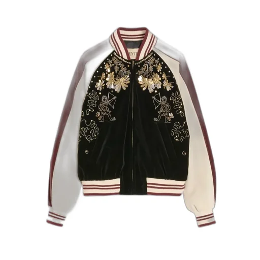Embroidered Velour Bomber Jacket