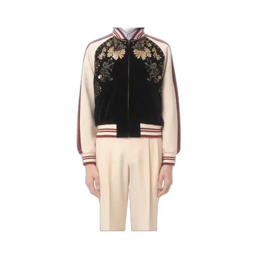 Embroidered Velour Bomber Jacket
