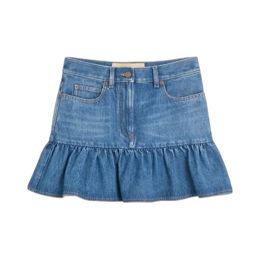 Ruffled Hem Denim Skirt