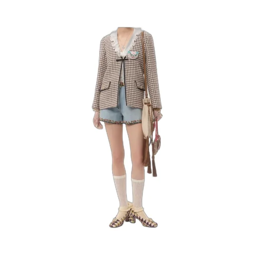 Tweed Houndstooth-Pattern Jacket