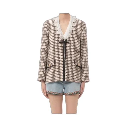 Tweed Houndstooth-Pattern Jacket