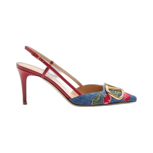 Vlogo Signature Slingback Pumps In Denim With Cherryfic Embroidery 80Mm