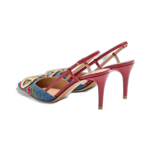 Vlogo Signature Slingback Pumps In Denim With Cherryfic Embroidery 80Mm