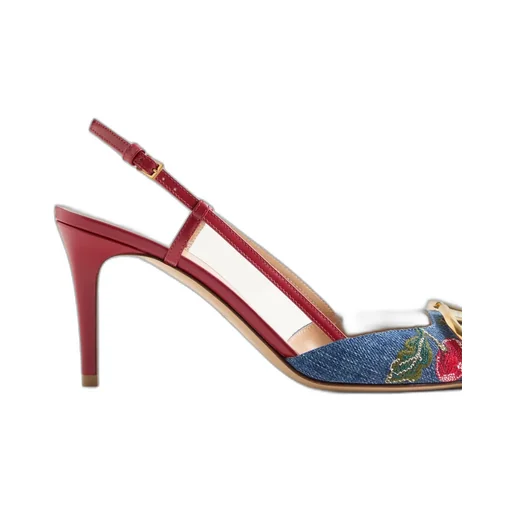 Vlogo Signature Slingback Pumps In Denim With Cherryfic Embroidery 80Mm