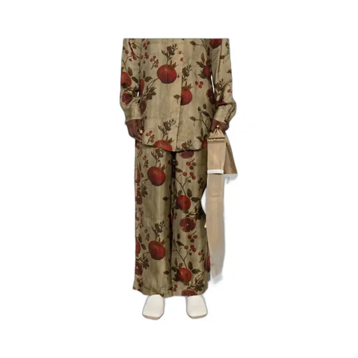 Pomegranate-Print Elastic-Waist Trousers
