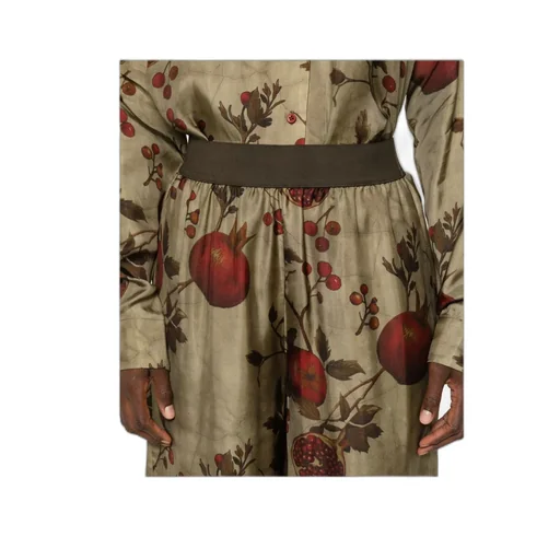 Pomegranate-Print Elastic-Waist Trousers