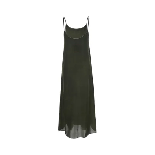Long Dress With Adjustable Spaghetti Straps In Silk Anaya