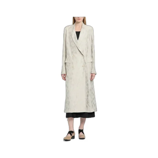 Jacquard Ruched-Detail Double-Breasted Coat