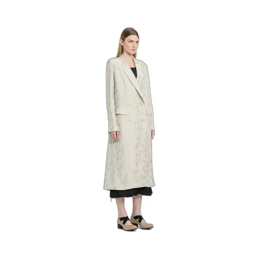 Jacquard Ruched-Detail Double-Breasted Coat