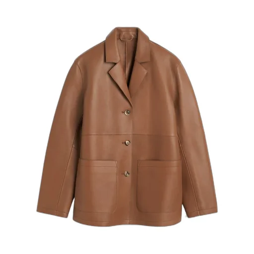 Notched-Lapels Leather Jacket