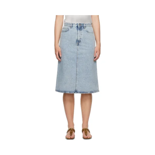 Mid-Rise Denim Midi Skirt