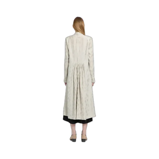 Jacquard Ruched-Detail Double-Breasted Coat
