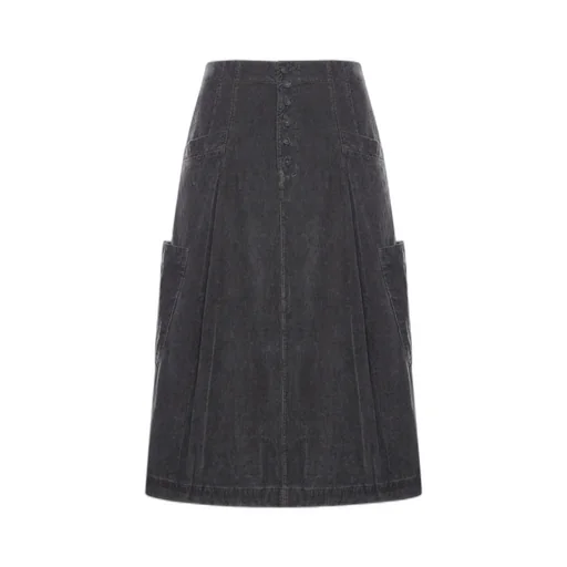 Button-Fly Midi Skirt