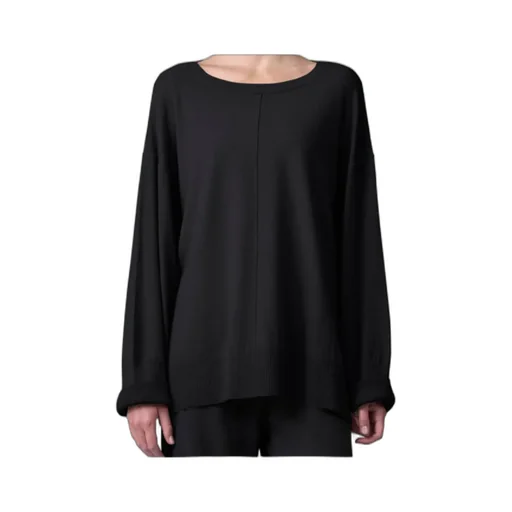 Stretch Viscose And Wool Oversize Knit With Boat Neckline And Ribbed Inserts