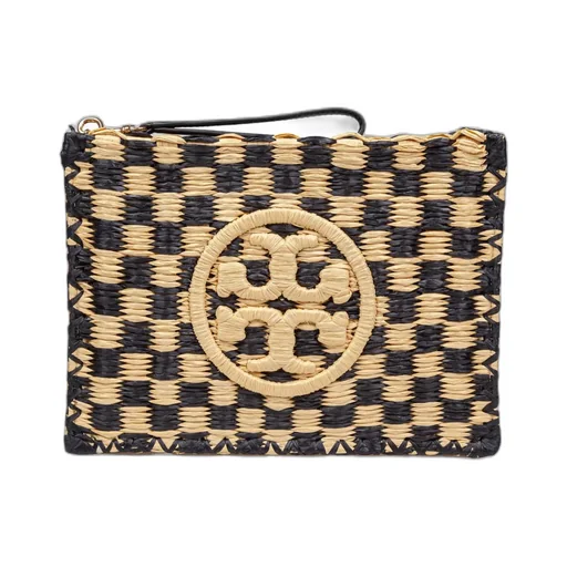 Logo Embroidered Checked Clutch Bag