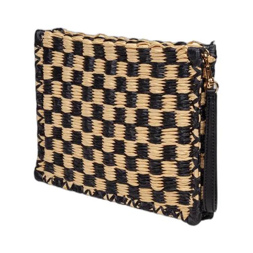 Logo Embroidered Checked Clutch Bag
