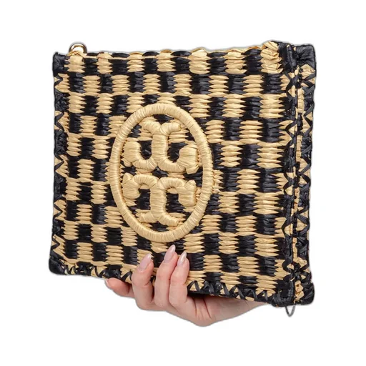 Logo Embroidered Checked Clutch Bag