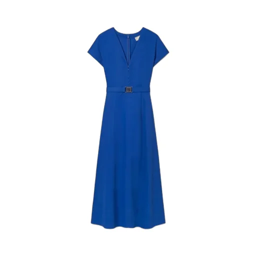 Belted V-Neck Midi Dress