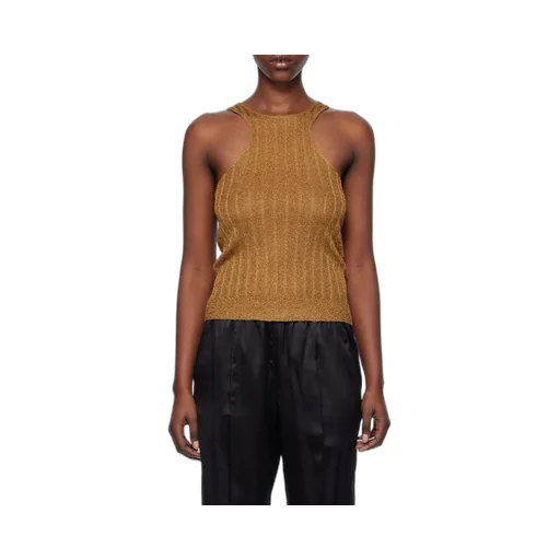 Metallic Crewneck Ribbed-Knit Tank Top