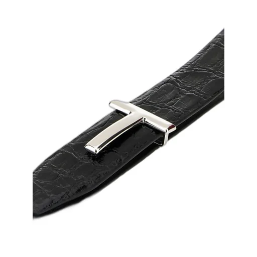 T Logo Embossed Buckle Belt