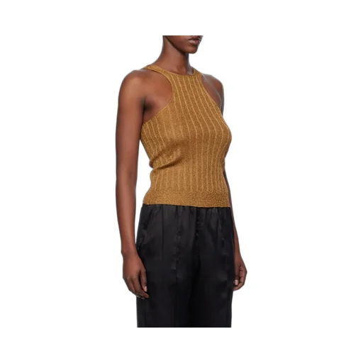 Metallic Crewneck Ribbed-Knit Tank Top