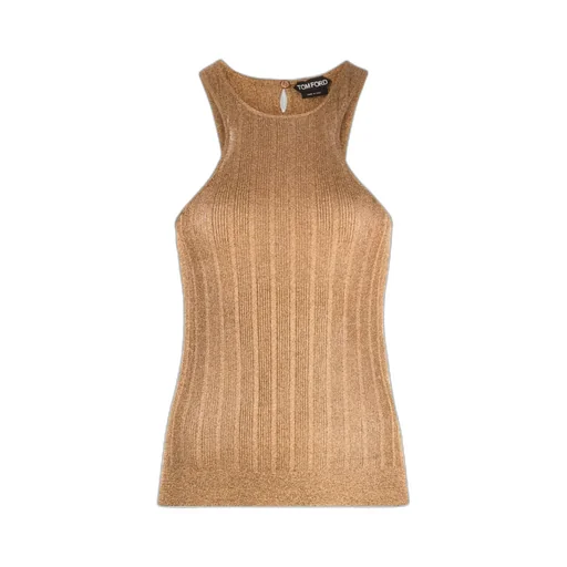 Metallic Crewneck Ribbed-Knit Tank Top