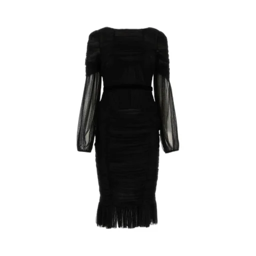 Semi-Sheer Long-Sleeved Midi Dress