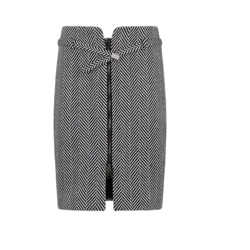 Chevron-Pattern Zipped Midi Pencil Skirt