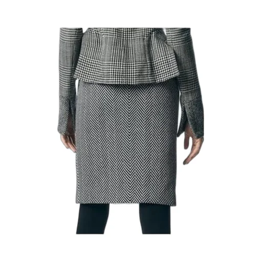 Chevron-Pattern Zipped Midi Pencil Skirt