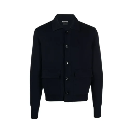 Pointed-Collar Ribbed-Knit Cardigan