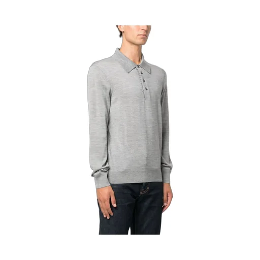 Long-Sleeved Knitted Polo Shirt