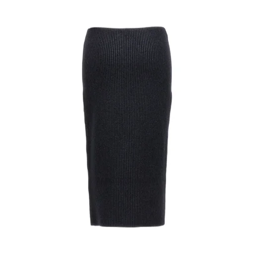 High-Waisted Ribbed Knit Midi Skirt