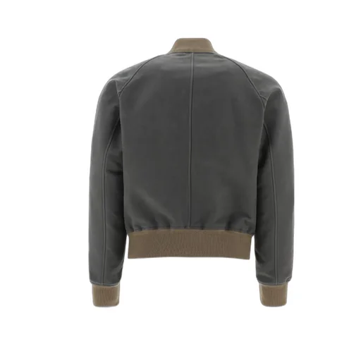 Ribbed-Detail Zipped-Up Bomber Jacket