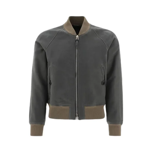 Ribbed-Detail Zipped-Up Bomber Jacket