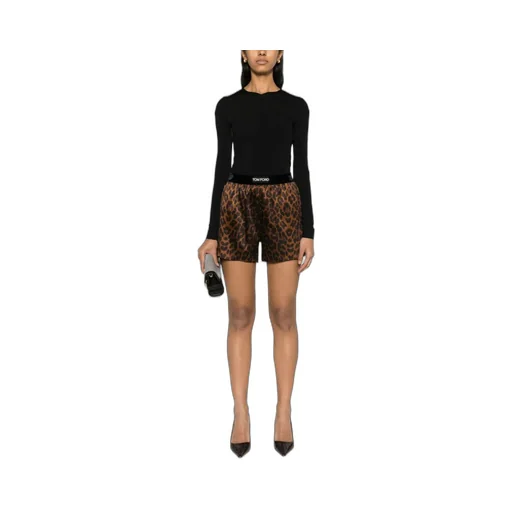 Leopard-Print Logo Waistband Shorts