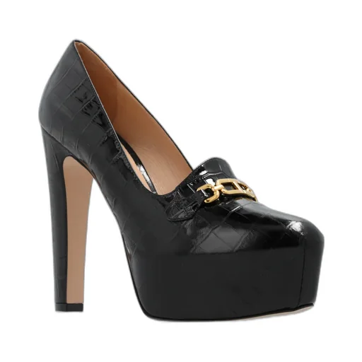 Whitney Shiny Croc-Embossed Leather Platform Pumps