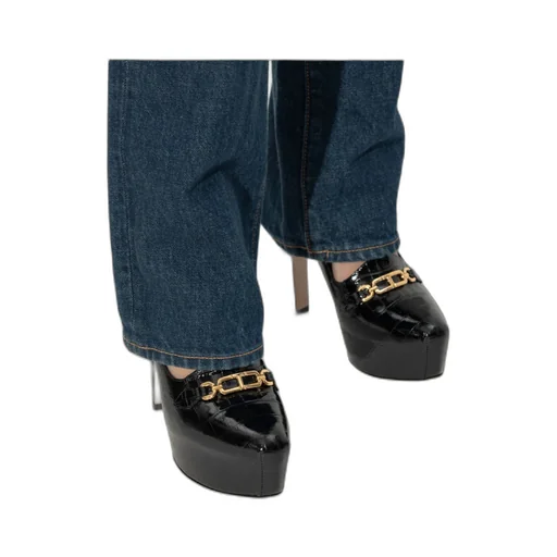 Whitney Shiny Croc-Embossed Leather Platform Pumps
