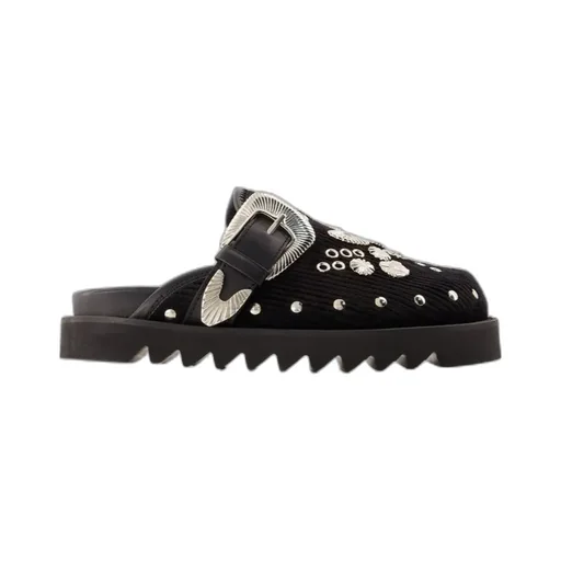 Metallic Detailed Buckled Corduroy Sabots