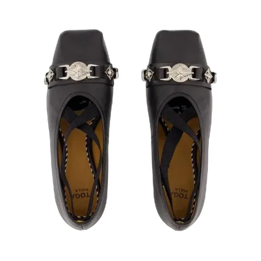 Metallic Detail Square-Toe Ballerina Shoes