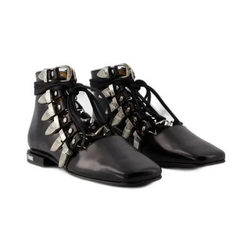 Buckled Lace-Up Ankle Boots