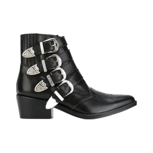 Metal Buckled Pointed Ankle Boots