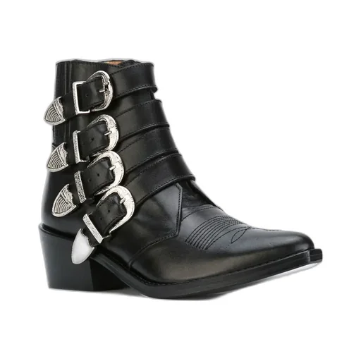 Metal Buckled Pointed Ankle Boots