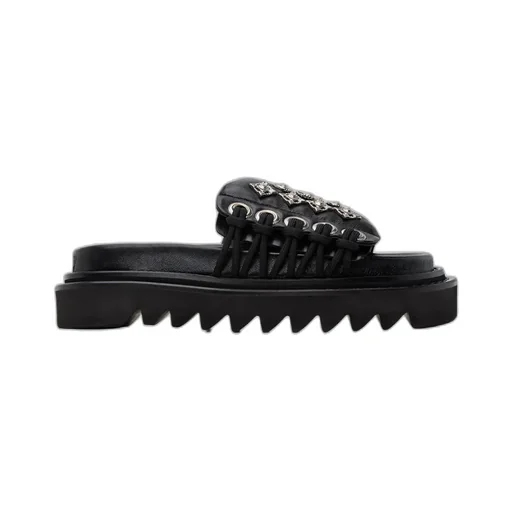 Stud-Embellished Lace-Up Slides