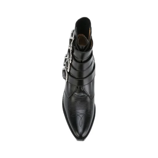 Metal Buckled Pointed Ankle Boots