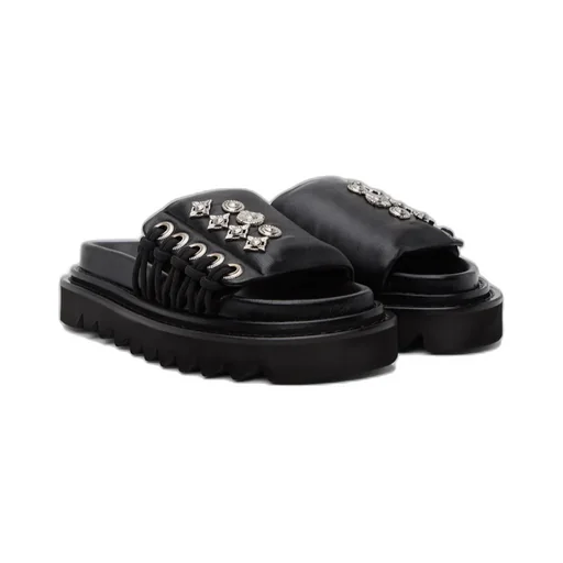 Stud-Embellished Lace-Up Slides