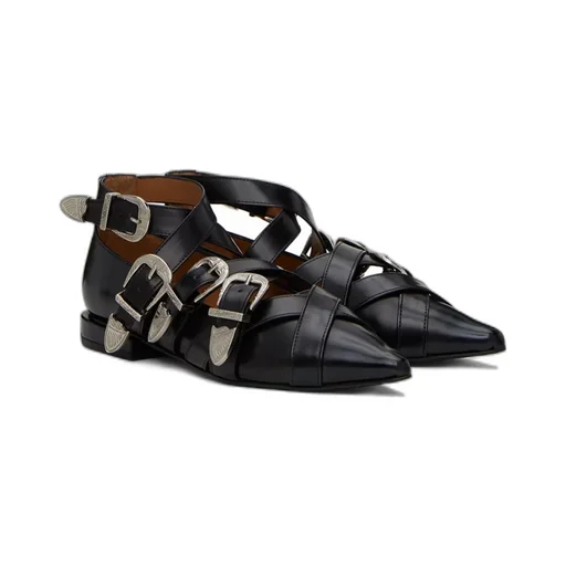 Wound Pin Buckle Ankle Strap Flat Sole Shoes