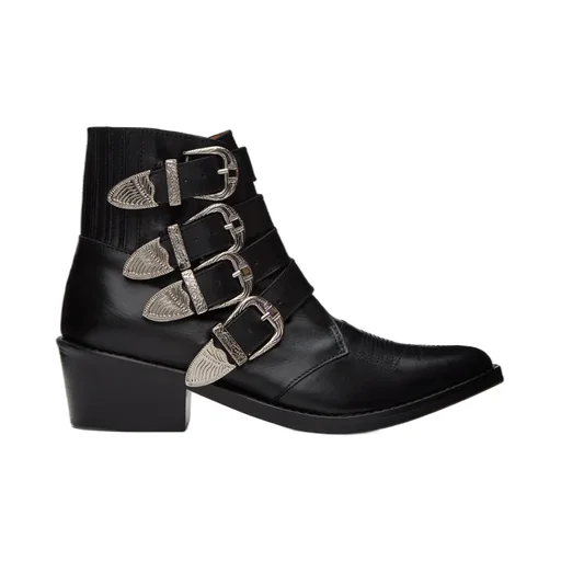Metal Buckled Pointed Ankle Boots