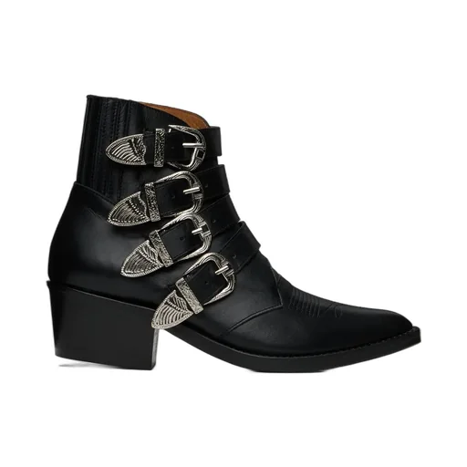 Metal Buckled Pointed Ankle Boots