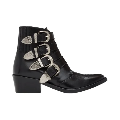 Metal Buckled Pointed Ankle Boots